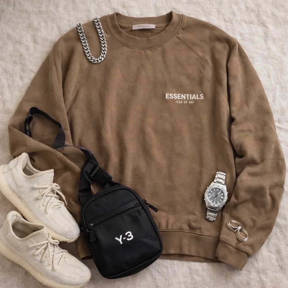 Fear of God Essentials Crewneck Sweatshirt Brown Oversized Pullover Unisex